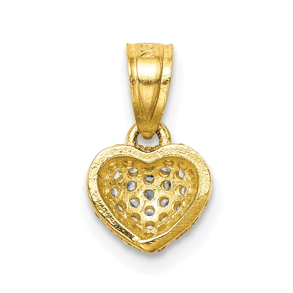 10KT Yellow Gold Cubic Zirconia Pave Heart Pendant. Chain Not Included