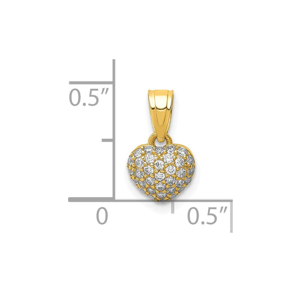 10KT Yellow Gold Cubic Zirconia Pave Heart Pendant. Chain Not Included