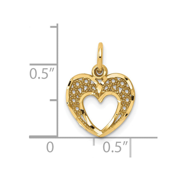 10KT Yellow Gold 16X11MM Diamond-cut Heart Pendant. Chain Not Included