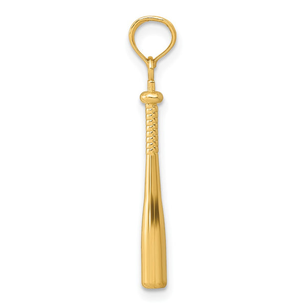 10KT Yellow Gold 25X2MM Three Dimensional Baseball Bat Pendant. Chain not Included