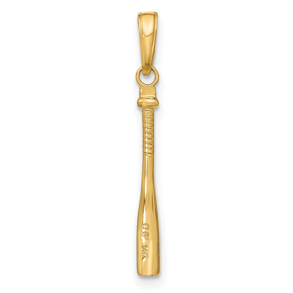 10KT Yellow Gold 25X2MM Three Dimensional Baseball Bat Pendant. Chain not Included