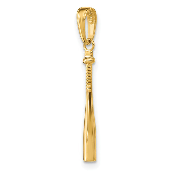 10KT Yellow Gold 25X2MM Three Dimensional Baseball Bat Pendant. Chain not Included