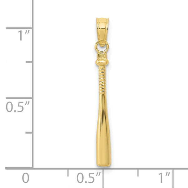 10KT Yellow Gold 25X2MM Three Dimensional Baseball Bat Pendant. Chain not Included