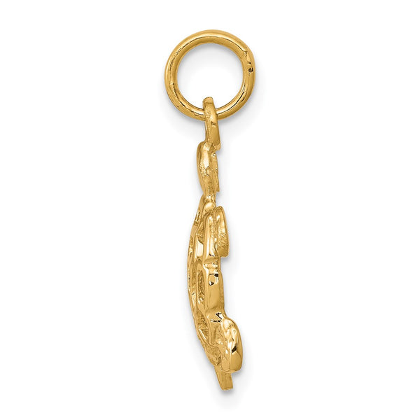 10KT Yellow Gold 20X11MM Diamond-cut Turtle Pendant. Chain Not Included