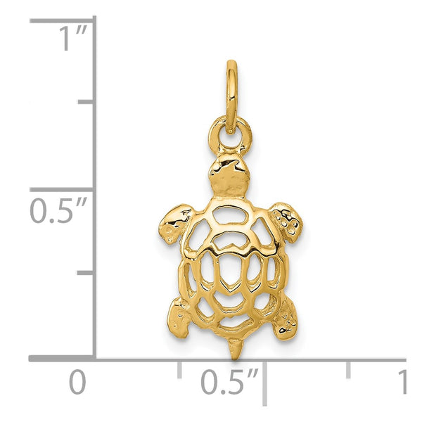 10KT Yellow Gold 20X11MM Diamond-cut Turtle Pendant. Chain Not Included