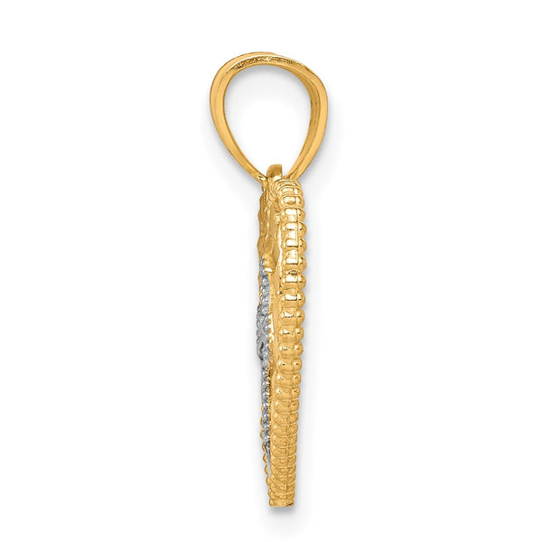 10KT Yellow Gold With Rhodium Plating 20X15MM Diamond-cut Heart Pendant. Chain Not Included