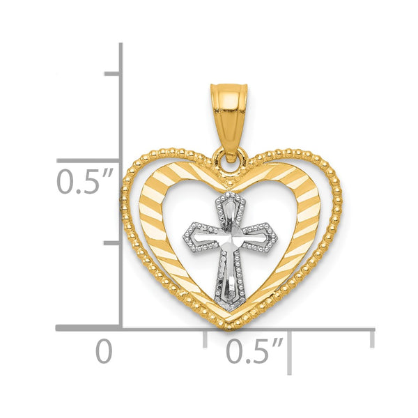 10KT Yellow Gold With Rhodium Plating 20X15MM Diamond-cut Heart Pendant. Chain Not Included