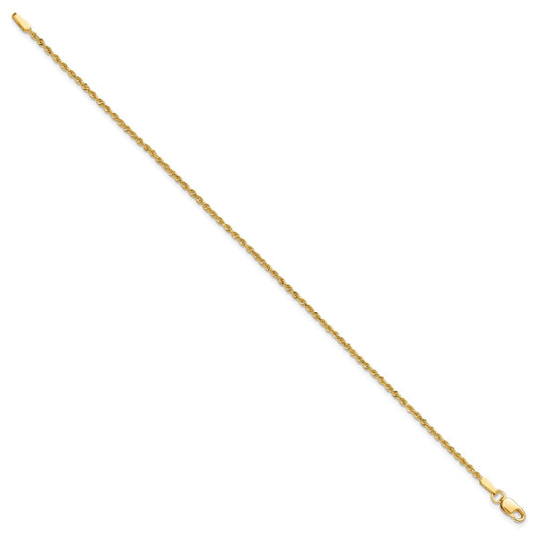 10KT Yellow Gold 7-inch 1.5MM Lobster Clasp Diamond-cut Rope Bracelet