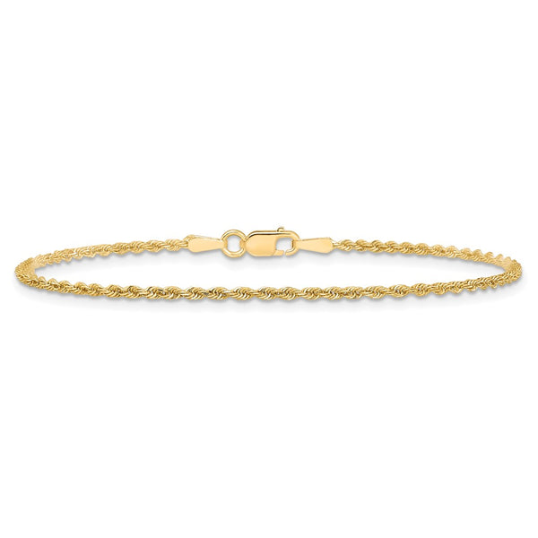 10KT Yellow Gold 7-inch 1.5MM Lobster Clasp Diamond-cut Rope Bracelet