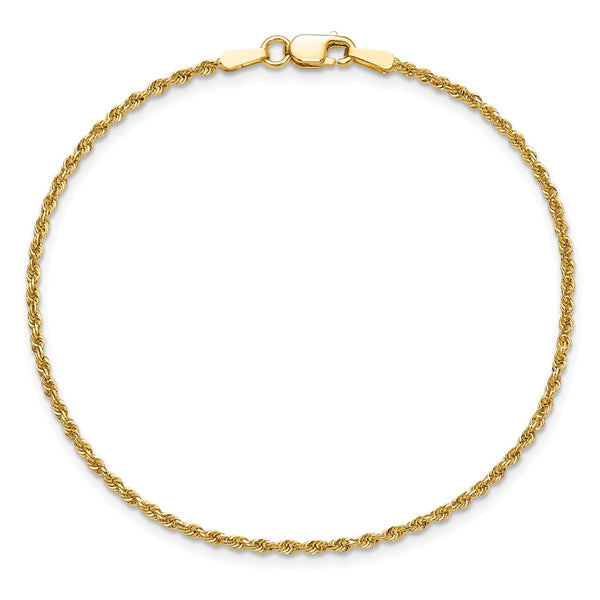 10KT Yellow Gold 7-inch 1.5MM Lobster Clasp Diamond-cut Rope Bracelet
