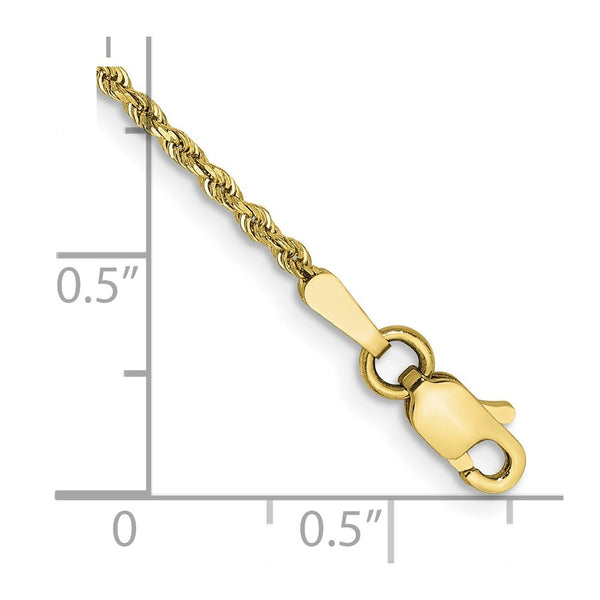 10KT Yellow Gold 7-inch 1.5MM Lobster Clasp Diamond-cut Rope Bracelet