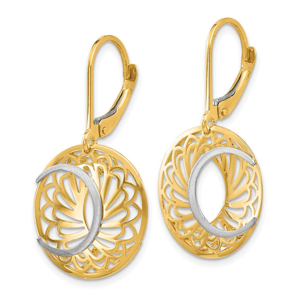 10KT White and Yellow Gold 30X15MM Leverback Drop & Dangle Earrings