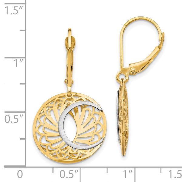 10KT White and Yellow Gold 30X15MM Leverback Drop & Dangle Earrings