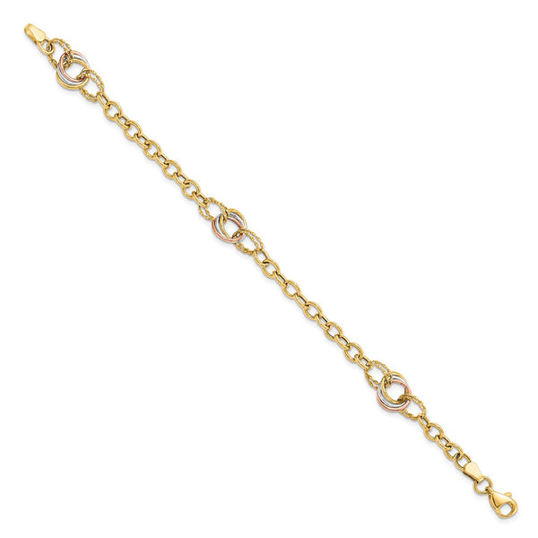 10KT Gold Tri-Color 7.25-inch 11MM Fancy Lobster Clasp Bracelet