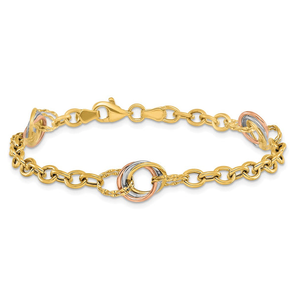 10KT Gold Tri-Color 7.25-inch 11MM Fancy Lobster Clasp Bracelet