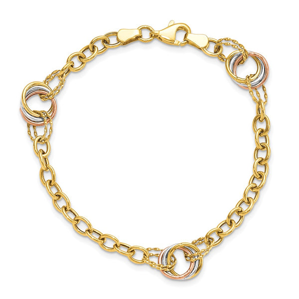 10KT Gold Tri-Color 7.25-inch 11MM Fancy Lobster Clasp Bracelet