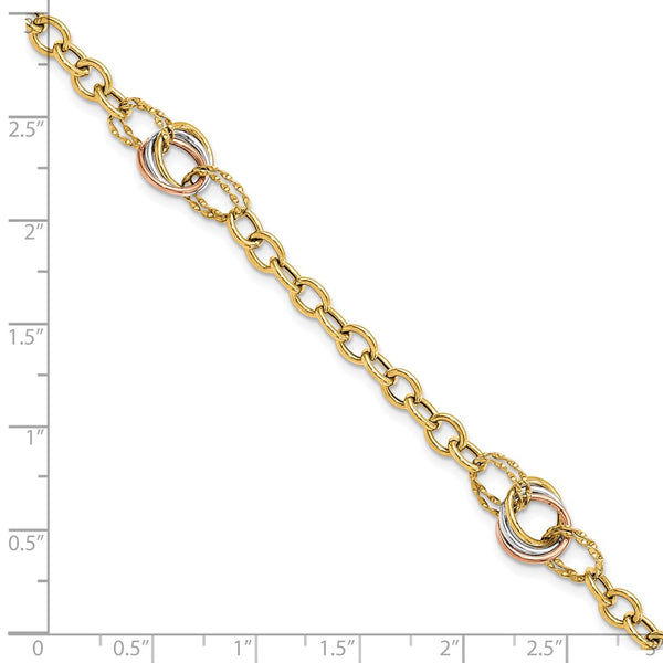 10KT Gold Tri-Color 7.25-inch 11MM Fancy Lobster Clasp Bracelet