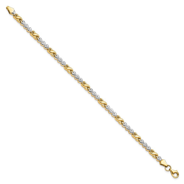 10KT Yellow Gold With Rhodium Plating 7.25-inch 5MM Diamond-cut Infinity Heart Bracelet