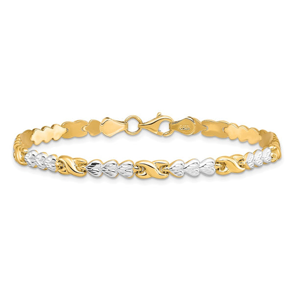 10KT Yellow Gold With Rhodium Plating 7.25-inch 5MM Diamond-cut Infinity Heart Bracelet