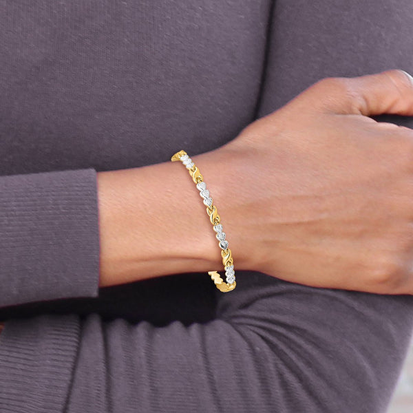 10KT Yellow Gold With Rhodium Plating 7.25-inch 5MM Diamond-cut Infinity Heart Bracelet