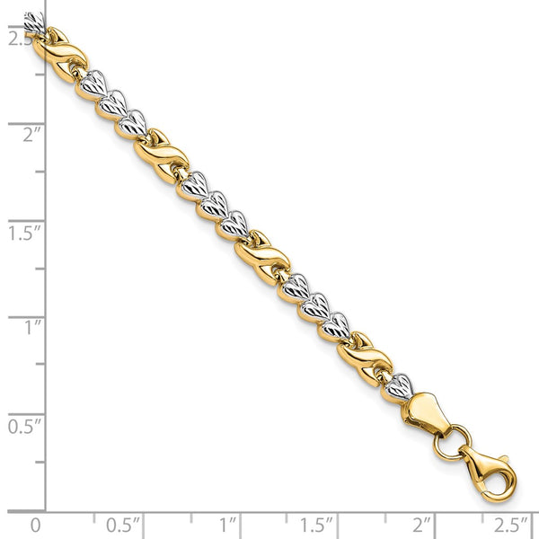 10KT Yellow Gold With Rhodium Plating 7.25-inch 5MM Diamond-cut Infinity Heart Bracelet