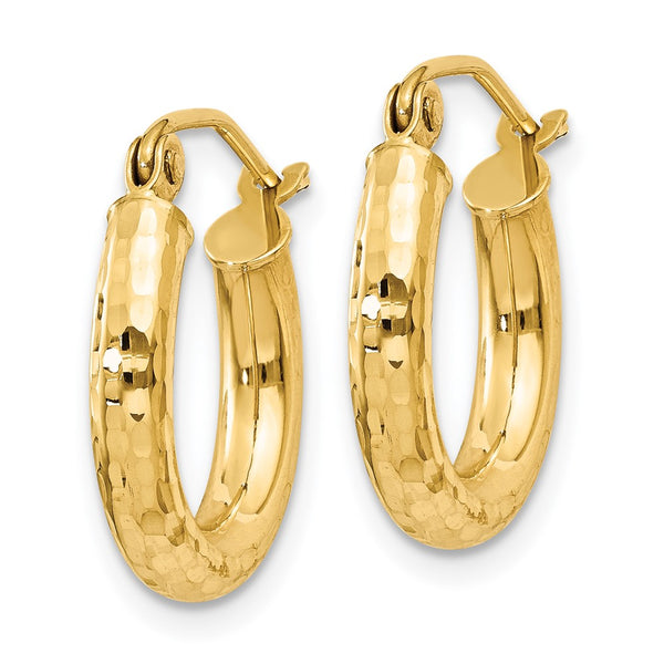 10KT Yellow Gold 10X3MM Diamond-cut Hoop Earrings