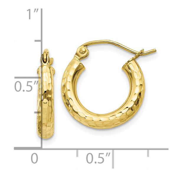 10KT Yellow Gold 10X3MM Diamond-cut Hoop Earrings