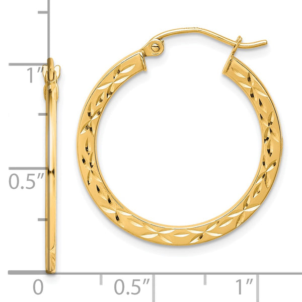10KT Yellow Gold 25X1.6MM Diamond-cut Hoop Earrings