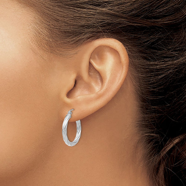 10KT White Gold 12X2MM Twist Hoop Earrings