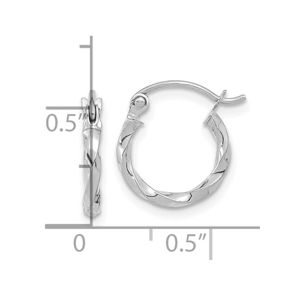10KT White Gold 12X2MM Twist Hoop Earrings