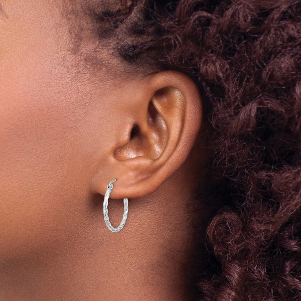 10KT White Gold 20X2MM Twist Hoop Earrings