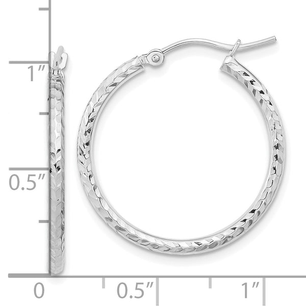 10KT White Gold 25X2MM Diamond-cut Hoop Earrings