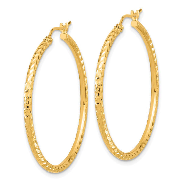 10KT Yellow Gold 35X2MM Diamond-cut Hoop Earrings