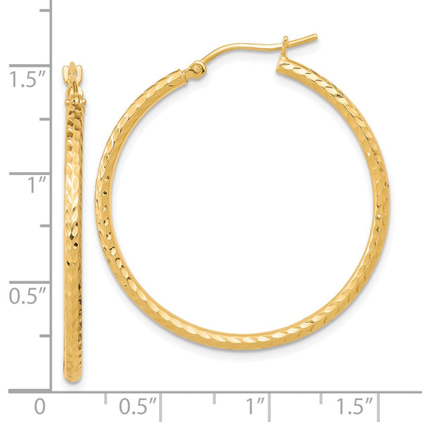 10KT Yellow Gold 35X2MM Diamond-cut Hoop Earrings