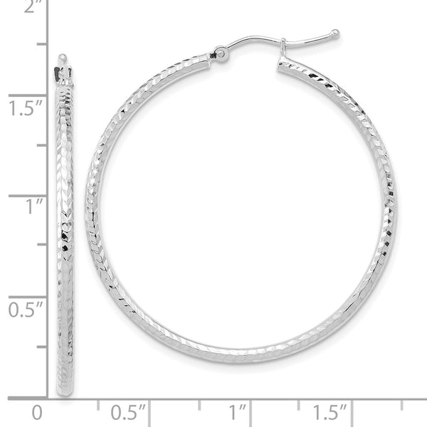 10KT White Gold 40X2MM Diamond-cut Hoop Earrings