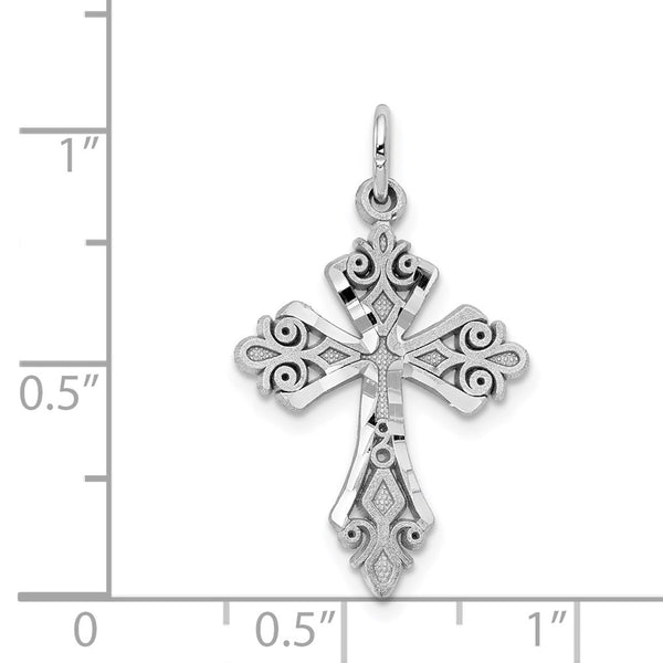 10KT White Gold 25X16MM Diamond-cut Cross Pendant. Chain Not Included