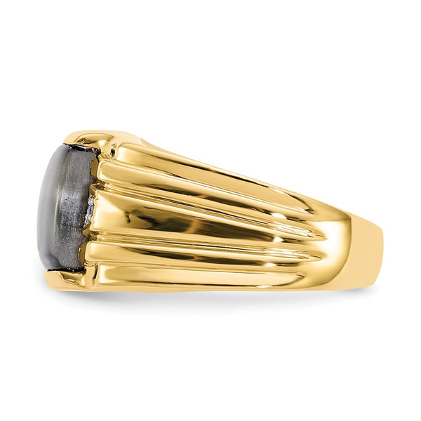 10KT Yellow Gold Cat's Eye Natural Diamond Accent Ring. Size 10