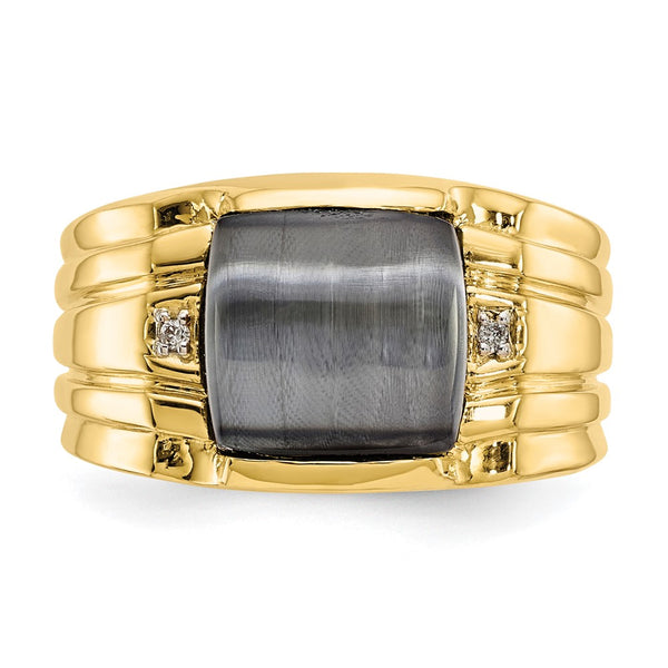 10KT Yellow Gold Cat's Eye Natural Diamond Accent Ring. Size 10