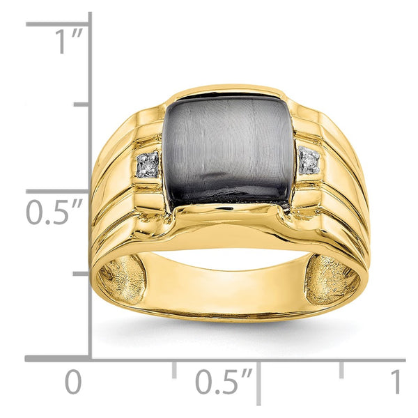 10KT Yellow Gold Cat's Eye Natural Diamond Accent Ring. Size 10