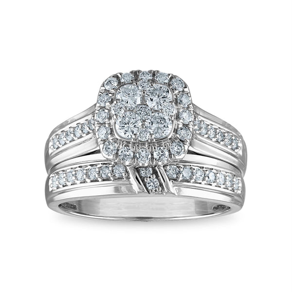 1 CTW Natural Diamond Halo Wedding Trio Set in 10KT White Gold