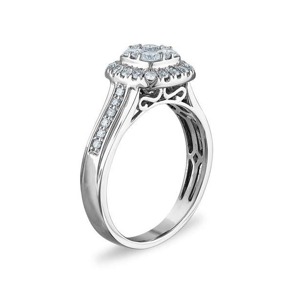 1 CTW Natural Diamond Halo Wedding Trio Set in 10KT White Gold