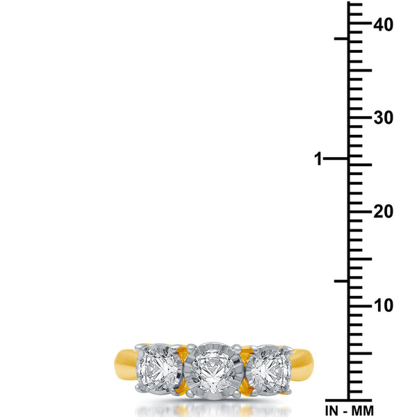 1 CTW Natural Diamond Illusion Set Three Stone Anniversary Ring in 10KT Yellow Gold