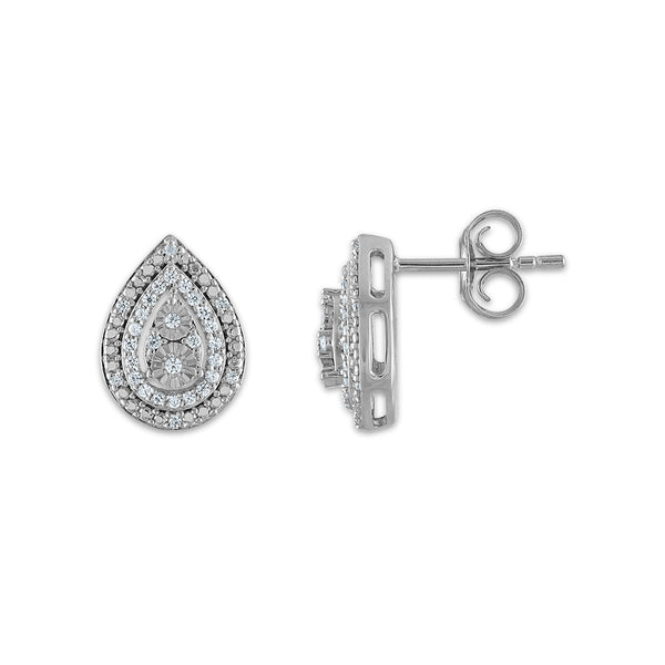 1/2 CTW Natural Diamond Ring Pendant Earrings Box Set in Sterling Silver
