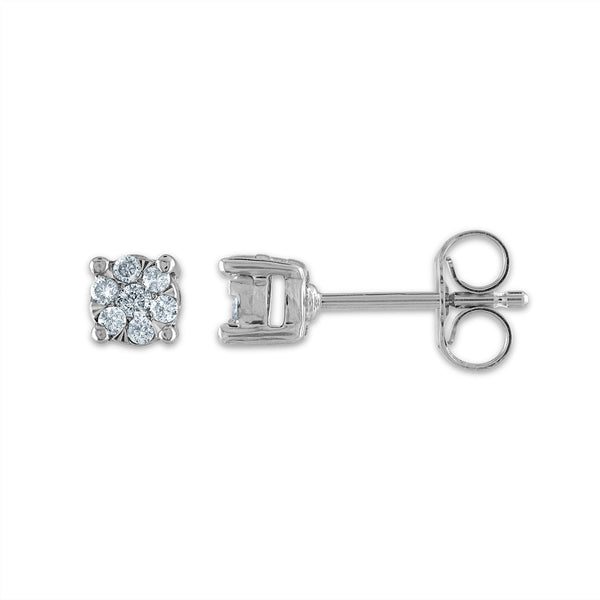 1/4 CTW Natural Diamond Cluster Box Set Earring 18-inch Pendant in 10KT White Gold