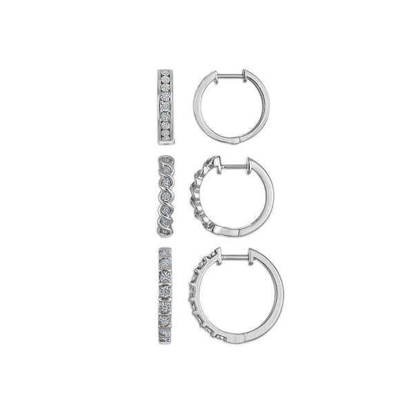 White Diamond Hoop Earrings in 925 Silver