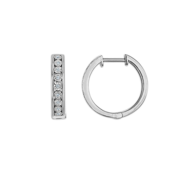 White Diamond Hoop Earrings in 925 Silver