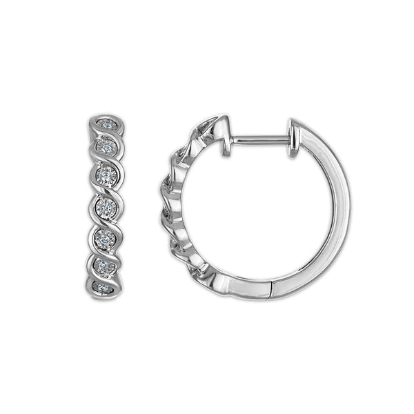 White Diamond Hoop Earrings in 925 Silver