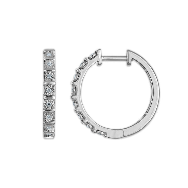 White Diamond Hoop Earrings in 925 Silver