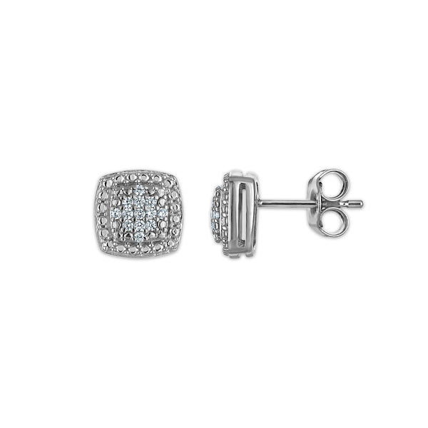 White Diamond Halo Earrings in 925 Silver