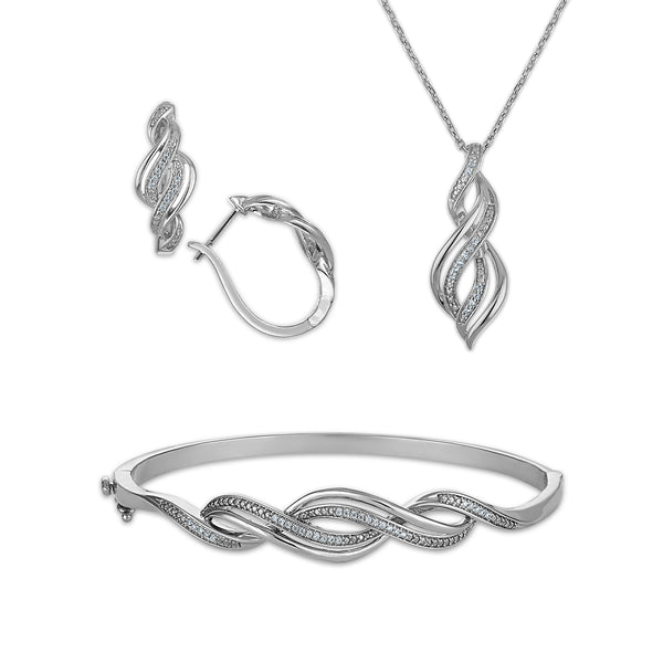 1/4 CTW Natural Diamond 3-Piece Set in Rhodium Plated Sterling Silver